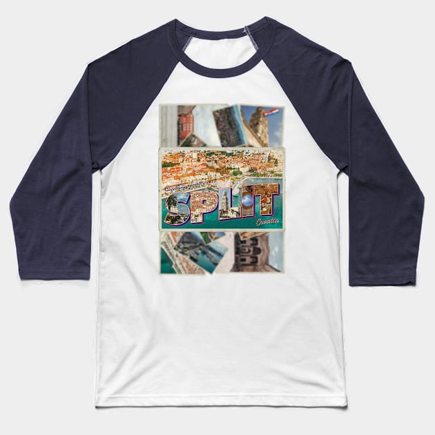 Greetings from Split in Croatia Vintage style retro souvenir Baseball T-Shirt by DesignerPropo